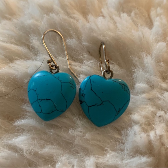 Vintage turquoise and silver heart drop earrings - Picture 3 of 3